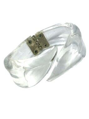 Vintage Clear Lucite Acrylic Bangle Bracelet Hinged Chunky Sculptural Statement
